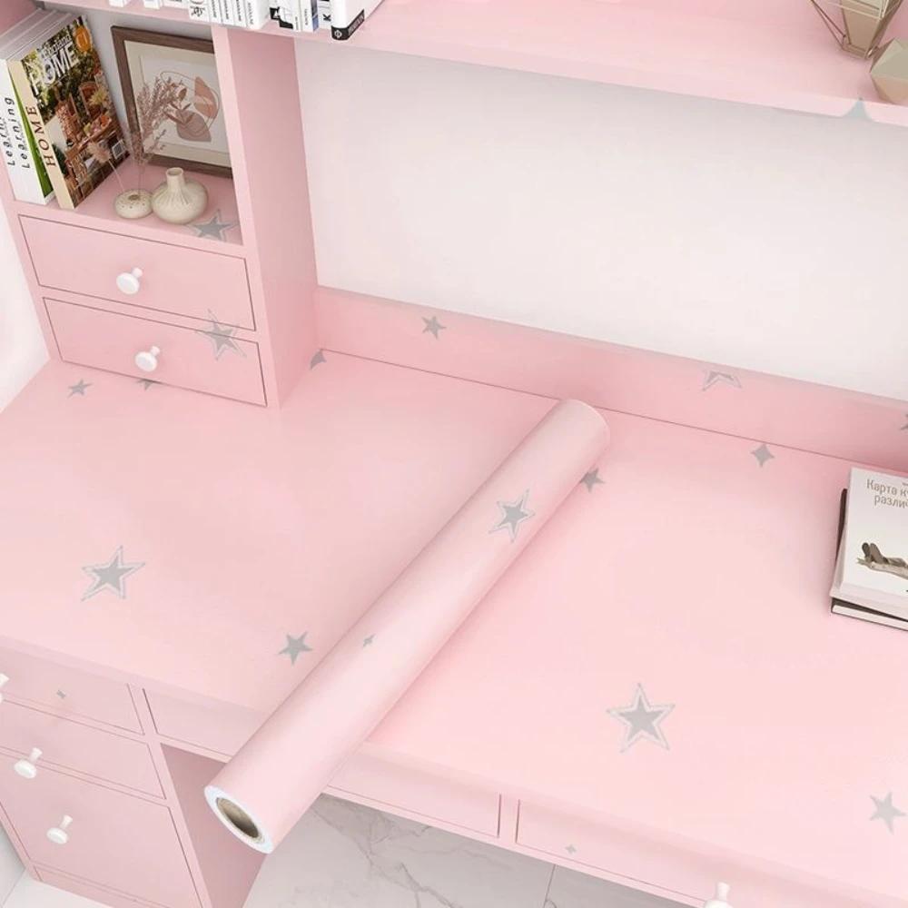 1 PCS Pink Girl's Room Self-adhesive Wallpaper Princess Room Bedroom Star Pattern Background Wall PVC Sticker Wallpaper