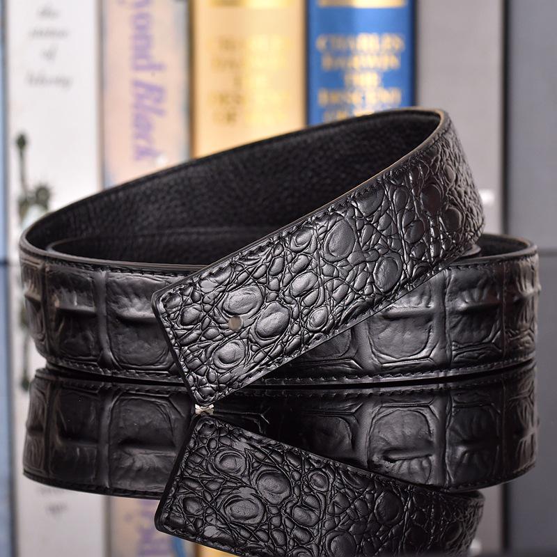 Crocodile Pattern Headless Men s Leather Belt, Perforated Belt Strip, Genuine Top-Layer Cowhide. 110cm