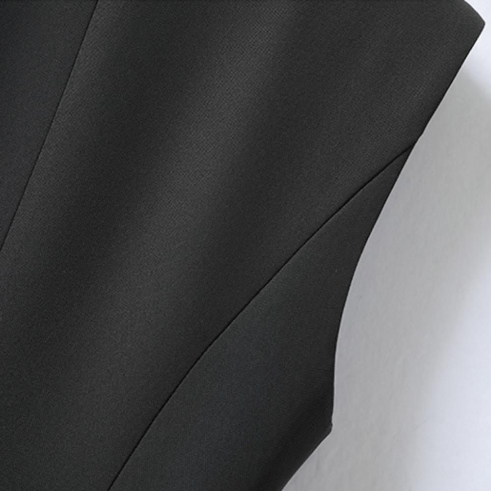 Women's Lapel Collar Vest Coat  All-Matched Single Breasted Sleeveless Classic Solid Color Chic Vintage Office Lady Jacket