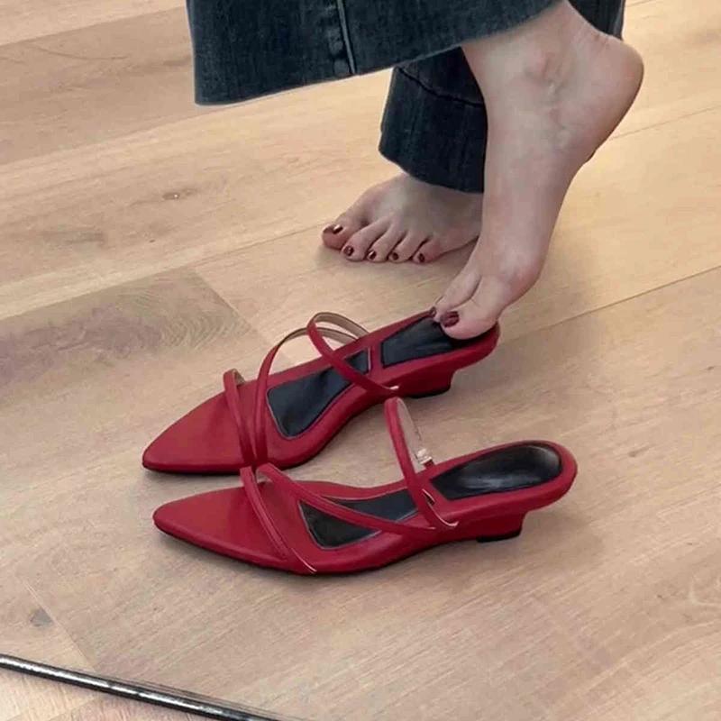 

Fashion Summer Women Concise Thick Heel Slippers Outdoor Narrow Band Open Toe Slide Ladies Casual Dress Gladiator Sandalias 35 красный