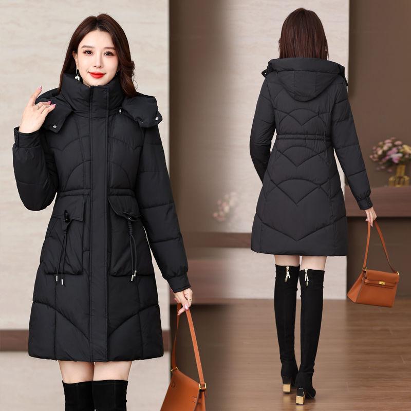

Cotton Jacket, Winter, Women, Medium To Long, Korean Version, Cow Horn Buckle, Thick Cotton Coat, New Cotton Coat Jacket M чёрный