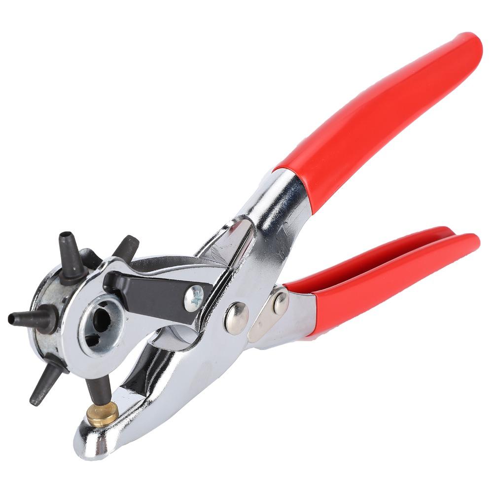 Red Handles Belt Hole Punch Plier Double-Leverage Mechanism Adjustable Rotary Watchband Hole Puncher