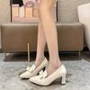 2025 New Patent Leather Bow Single Shoes Autumn New Pointed Toe Mid-Mouth Slip-On Non-Slip Wear-Resistant High Heels
