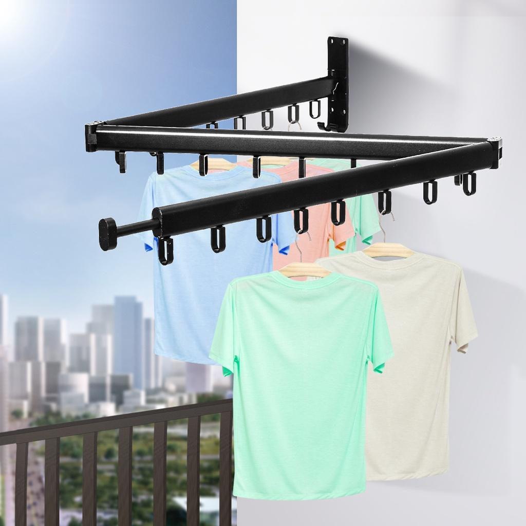 1 / 2 / 3 Section Folding Clothes Hanger Saving Laundry Organizer Telescopic Drying Clothing Rack Bar Space 100kg Wall Mounted