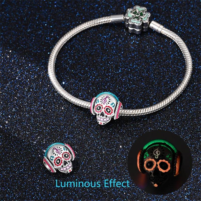 Amazing Copper Glow In The Dark Boo Ghost Charm Fit Original Bracelet Sparkling Skull Char Halloween Jewelry Gift