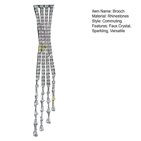 Women Brooch Sparkling Faux Crystal Inlaid Brooch Pin Long Spike Design Geometric Shoulder Chain Party Accessory