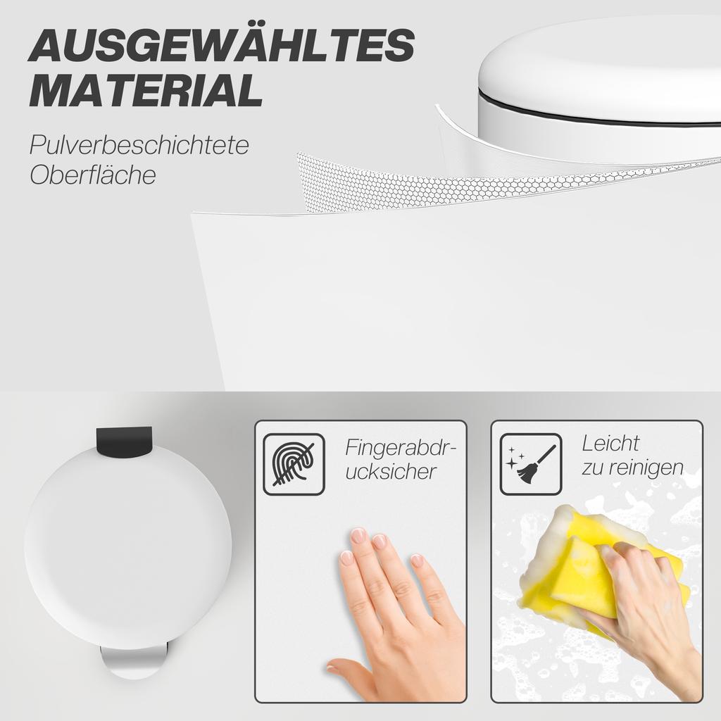 Trash Can 20L, with Pedal, Inner Bucket, Fingerprint-Proof, Quiet Closing, Cream White