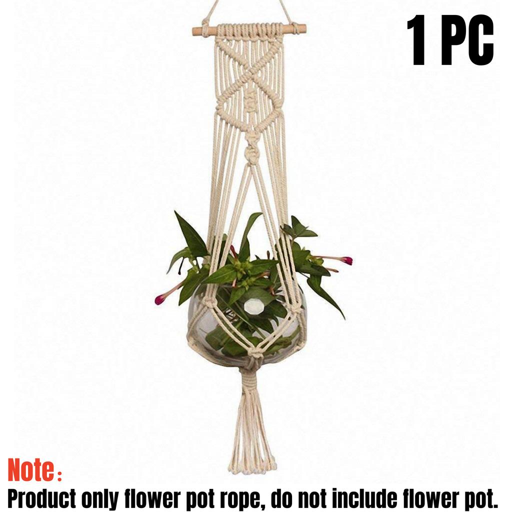 1/2Pcs Handmade Macrame Plant Hanging Rope Flower Pot Planter Hanger Wall Decor Courtyard Garden Plant Hanging Basket Rope