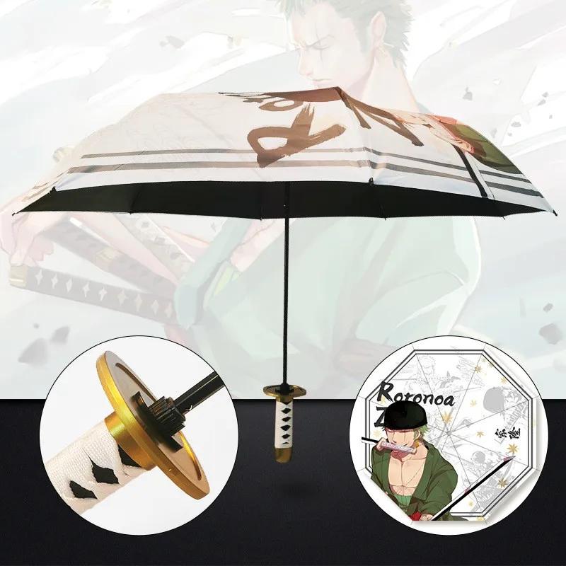 Anime Demon Slayer Katana Regenschirm Faltbar UV-Schutz Sonnenschirm Kimetsu No Yaiba Tanjirou Japanisches Katana Samurai Schwert Regenschirme