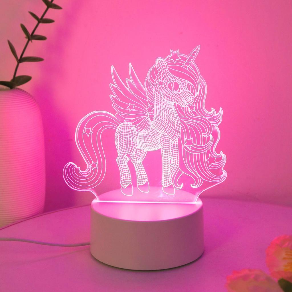 USB Dreamy 3D Unicorn Night Light, Pink LED Light, Bedroom, Party, Living Room, Wedding, Decorative Atmosphere, Gift Light.