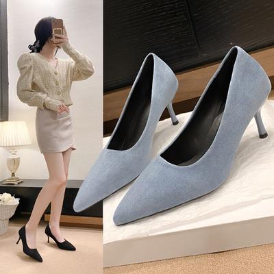 Work Women's Shoes 2025 Pointed Women's Single Shoes New Suede Light Mouth Fashion High Heels Stiletto Fabric