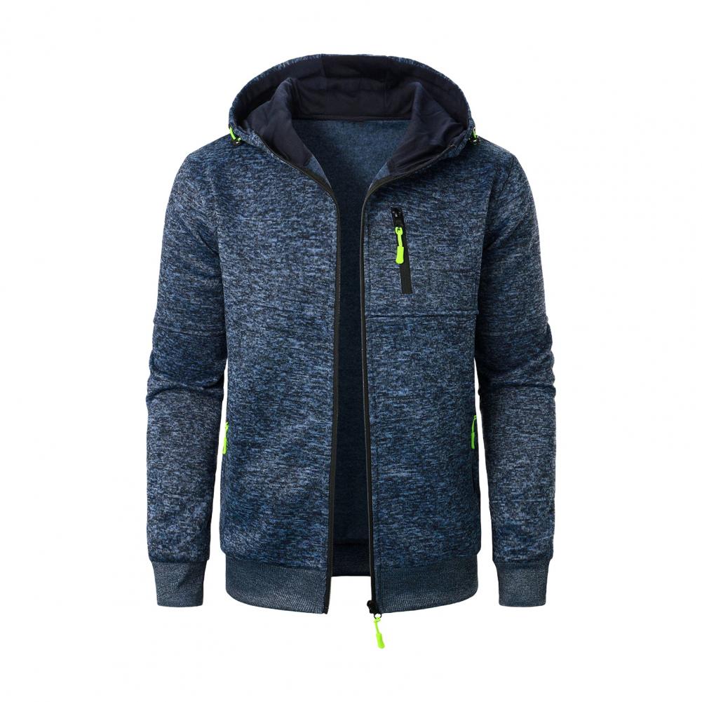 Hooded Coat Stylish Men's Jacquard Knitted Cardigan with Hood Zip-up Closure for Fall Winter Featuring Elastic Cuffs Solid Color