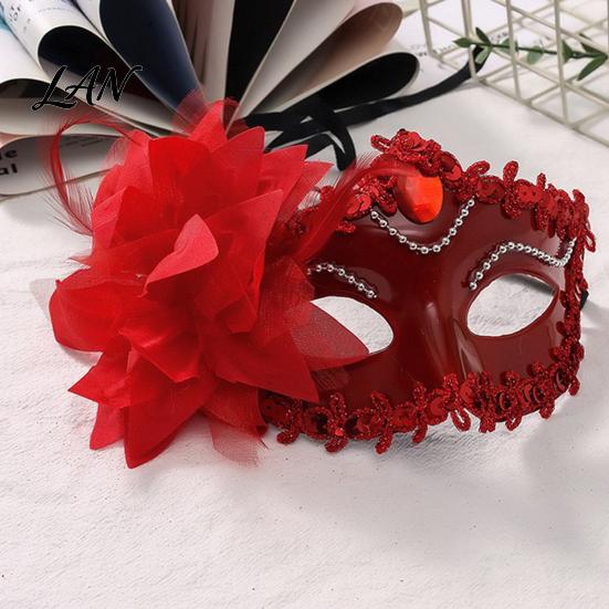 Mesh Flower Mask Half Face Masquerade for Women, Rhinestone Venetian Evening Party Mask, Costumes Accessory Halloween Carnival Prom Ball