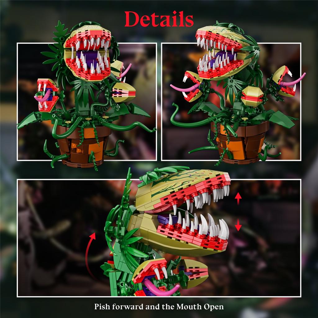 Deli II Crocodile Plant Flower Building Blocks, featuring 4 opening mouths, terrifying store cannibalistic brick toy, children's Halloween gift