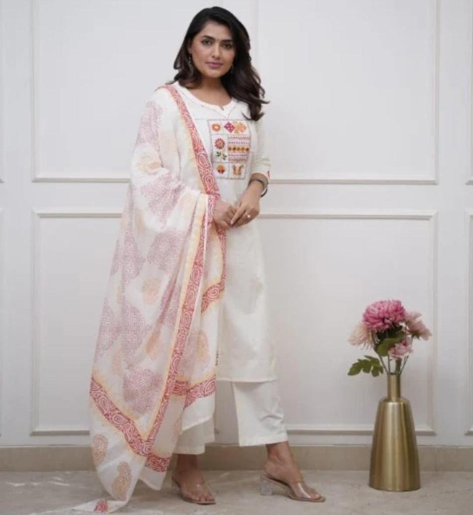 Women Designer Party Wear Salwar Suit Indian Bollywood Cotton Top Tunic Kurti Pant Dupatta Set