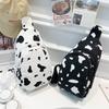 Popular Printed Canvas Small Bag Trendy Cow Pattern Small Fresh Girl Breast Bag Fashionable Going Out Mobile Phone Change Bag