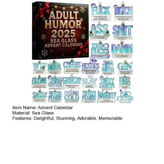 Sea Glass Accents 2025 Adult Humor Advent Calendar 24 Days Countdown Calendar with Funny Christmas Jokes Holiday Gag