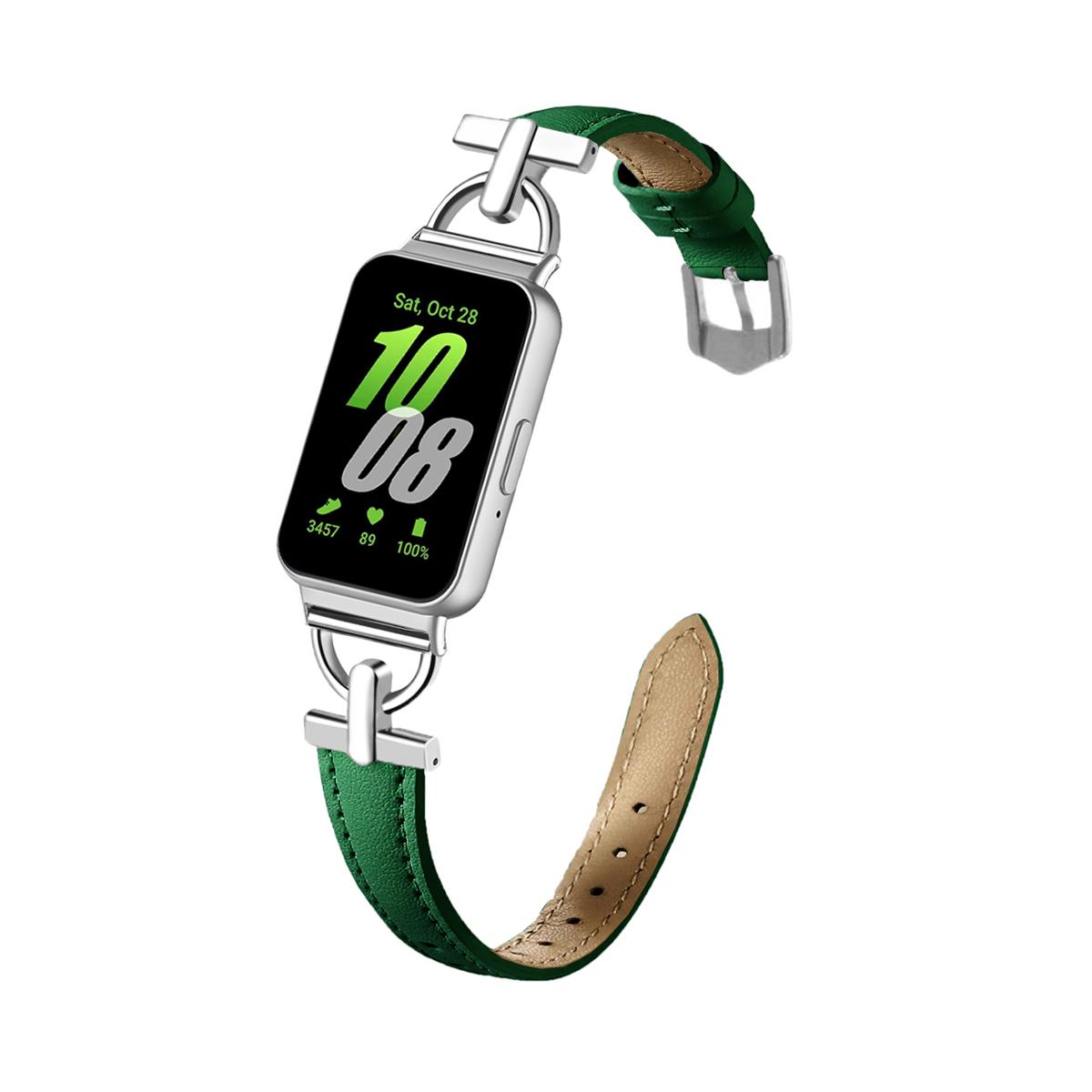 

Металлический+кожаный ремешок для Samsung Galaxy Fit 3 для аксессуаров для умных часов Samsung fit 3, браслет для Galaxy Fit 3 Galaxy Fit 3 зелёный