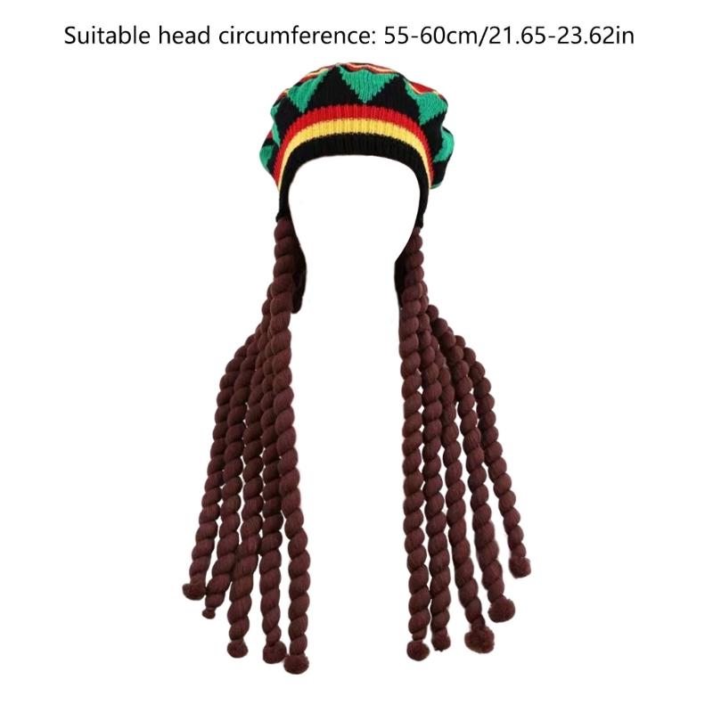 Funny Knitted Dreadlocks Wig Bob Hat for Women Men Braided Wig Hat Handcrochet Beanies Hat Pullover Hat Headwear