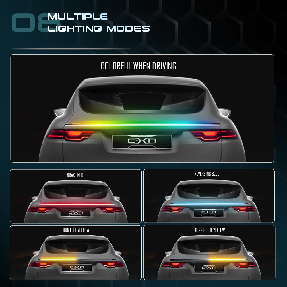 Car Carbon Fiber LED Tail Light Bar Modified Universal Colorful Streamer Multi-function Steering High Brake Light Strip