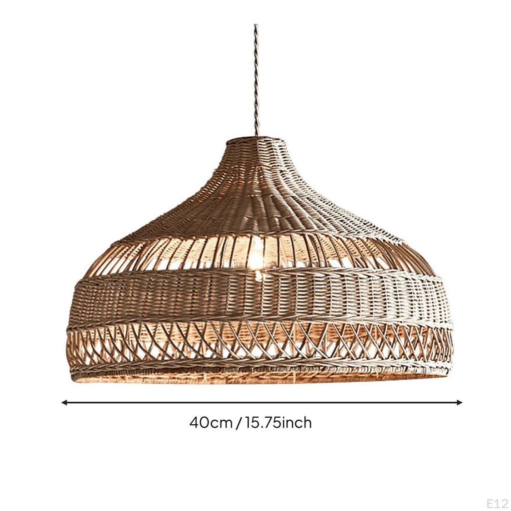 Rattan Pendant Lampshade Retro Design Woven Hanging Light Shade Rustic Elegance Fiber Lamp Cover for