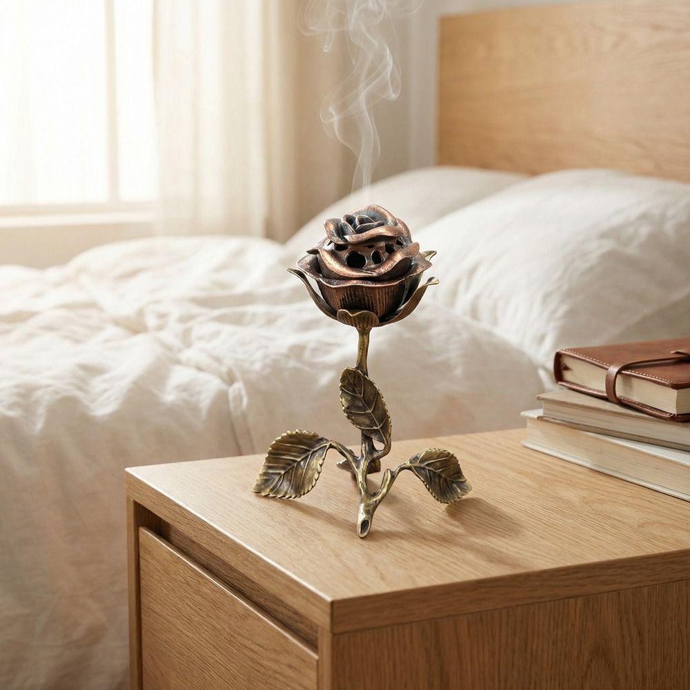 Handcrafted Metal Rose Burner Sturdy Aromatherapy Burner Romantic Rose Statue Gifts  Study Room