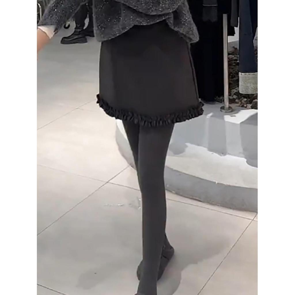 Women's High-Grade Wool A-Line Midi Skirt with Wood Ear Trim – Autumn Style, Plus Size, Hip-Covering, Slimming, High-Waisted, Bodycon Fit