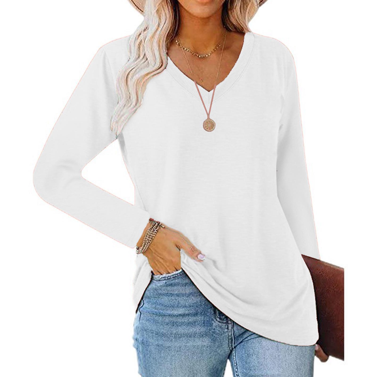 

Women s Elegant V-Neck Long Sleeve Casual Loose Top - Solid Color, Spring 2025 Collection M білий