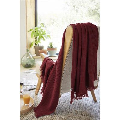 Fringed Blanket "Gaïa" All Sizes "Cotton Gauze" - Gaïa Lie De Vin - 130 X 160 Cm