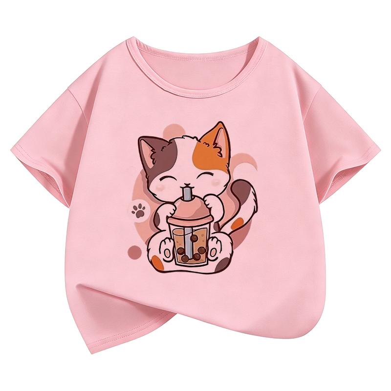 Cat Graphic Kids Tshirts Summer Short Sleeve Tees Cartoon Animal Boys Girls Clothes Kawaii Kitten Tops Y2K Tshirt