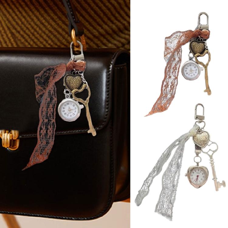 Romance Heart Pocket Watch Charm Keychain Portable Sturdy Alloy Gift for Her