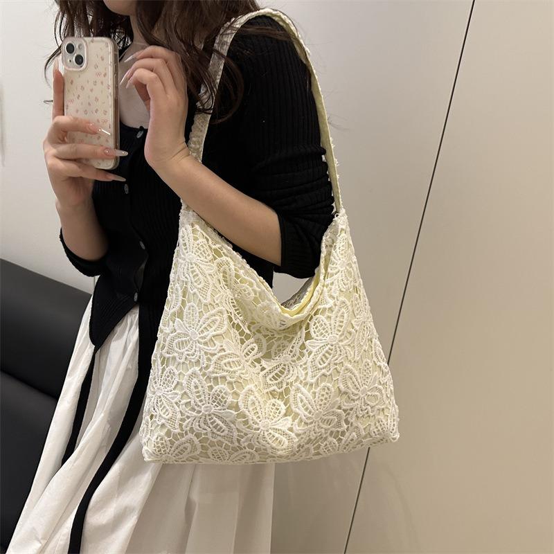 New Summer Gentle Fairy Pastoral Style Water-soluble Lace Shoulder Bag Casual Large-capacity Commuter Tote Bag