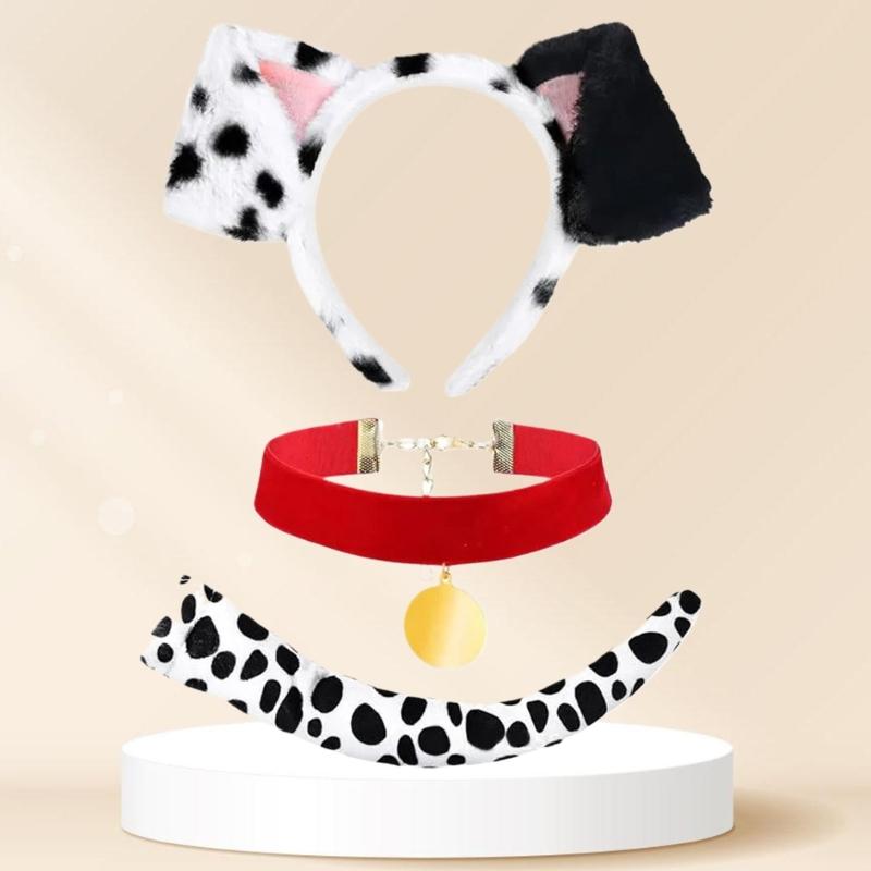 3 Stück Hundekostüm-Zubehör Halloween Hundekostüm beinhaltet Hundeohren Stirnband, Schwanz, Hundehalsband für Kind Erwachsener Cosplay