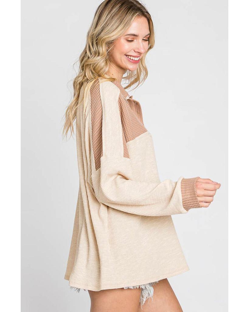 Azura Exchange Apricot Oversized Knit Top With Waffle Contrast