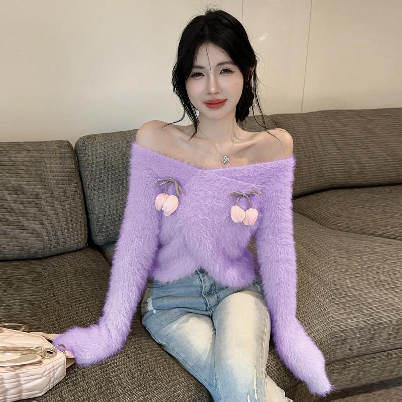 

Женский сладкий нерегулярный крестик трехмерный цветок имитация норки бархат игла one size fits all фиолетовый