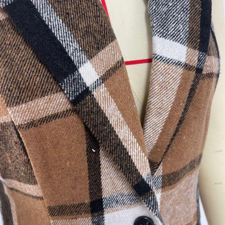 Women Checked Vest Sleeveless Single Breasted Cardigan Turn Down Collar Sizes S-XL Spring Autumn