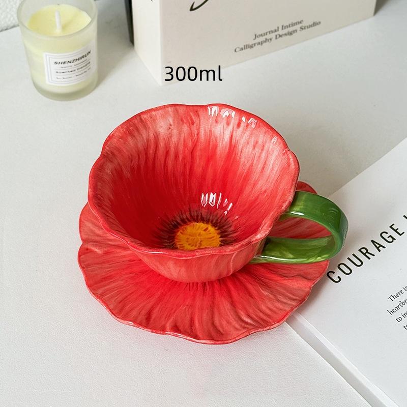 Flower Porcelain Plate Red Flowers Tableware Dining Plate Ceramic Bowl Coffee Cup Mug Household Tableware Set Table Kitchen Tool