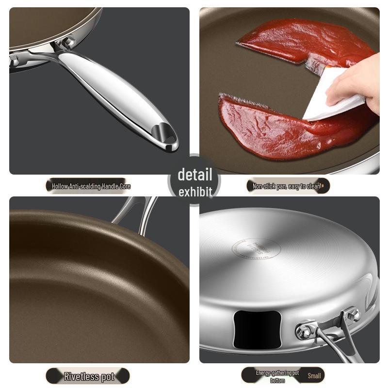 304 Stainless Steel Non-stick Titanium Frying Pan for Steak, Eggs & More