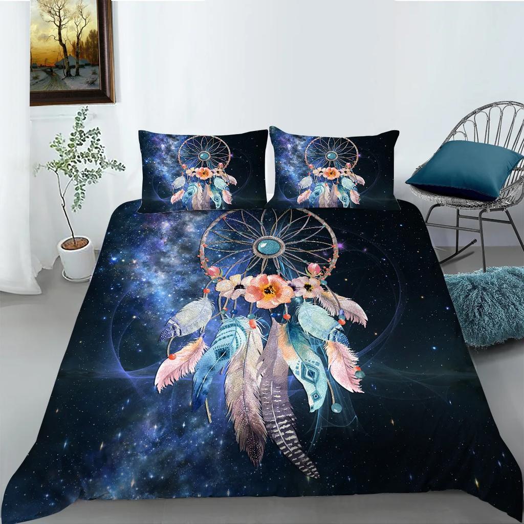 Colorful Dream Catcher Fish And Feather Dreamlike Duvet Cover Boho Polyester Quilt Cover For Girls Women For Bedroom Decorations