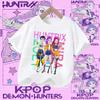 2026 New Kpop Demon Hunters Children's Polyester T-shirt - Girls' Casual Top with Cartoon Print - Summer Short-Sleeved Sports Shirt
