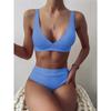 Big Pit Strip High Waist Pure Color Bikini Double Shoulder Belt Split Swimsuit Women's Swimsuit
