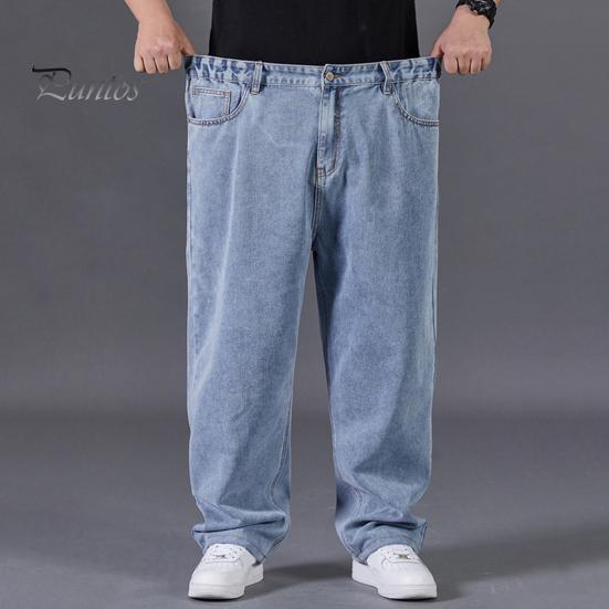 Pánské džíny s vysokým pasem, jednobarevné, sešité džínové kalhoty s kapsami, rovné, široké, dlouhé kalhoty pro každodenní nošení