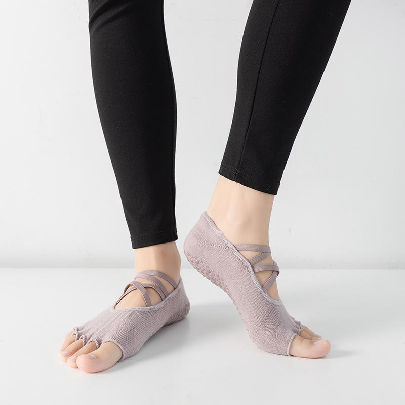 Women's Spring and Summer New Cross Strap Backless Toe Professional Yoga Sports Non Slip Five Finger Socks