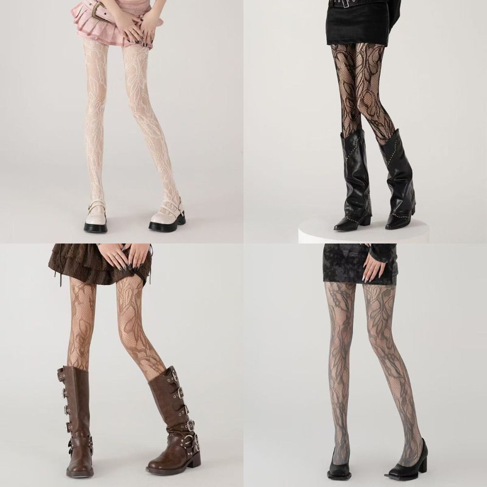 Ultra-thin Female Sexy Silk Stockings Y2k Black Stockings French Lace Pantyhose  Forr Girl Women
