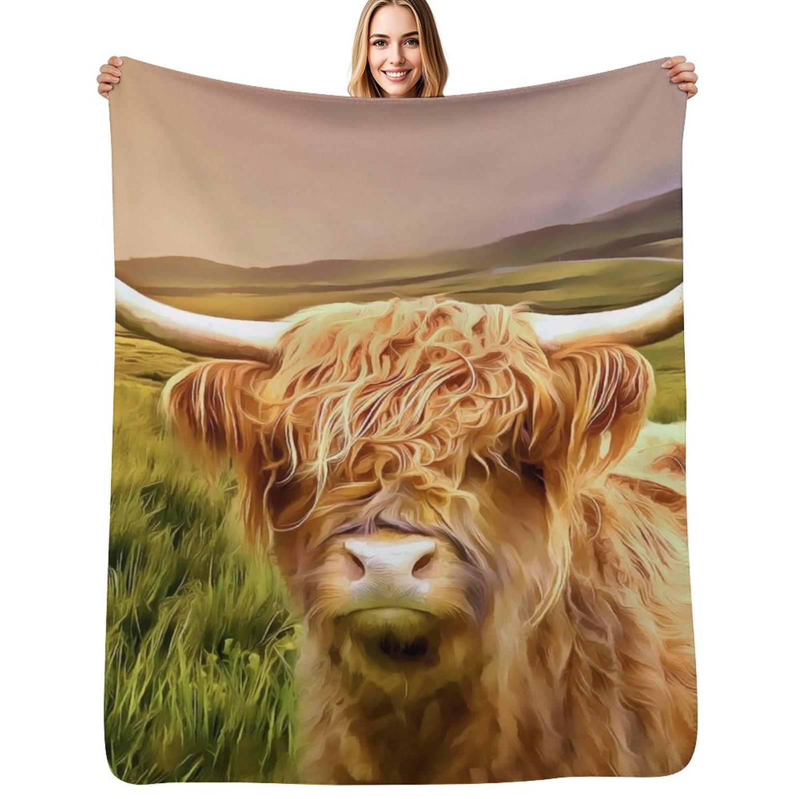 Highland Cow Painting Throw Blanket Fuzzy Plush Throw Blanket for Sofa Chair 102x76cm(40x30in)