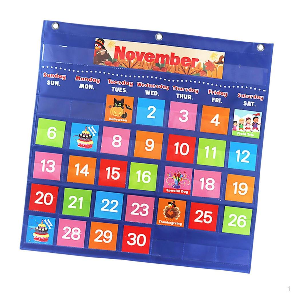 Nástěnný kapesní kalendář do třídy víceúčelový s 88 kartami školní potřeby skříňka