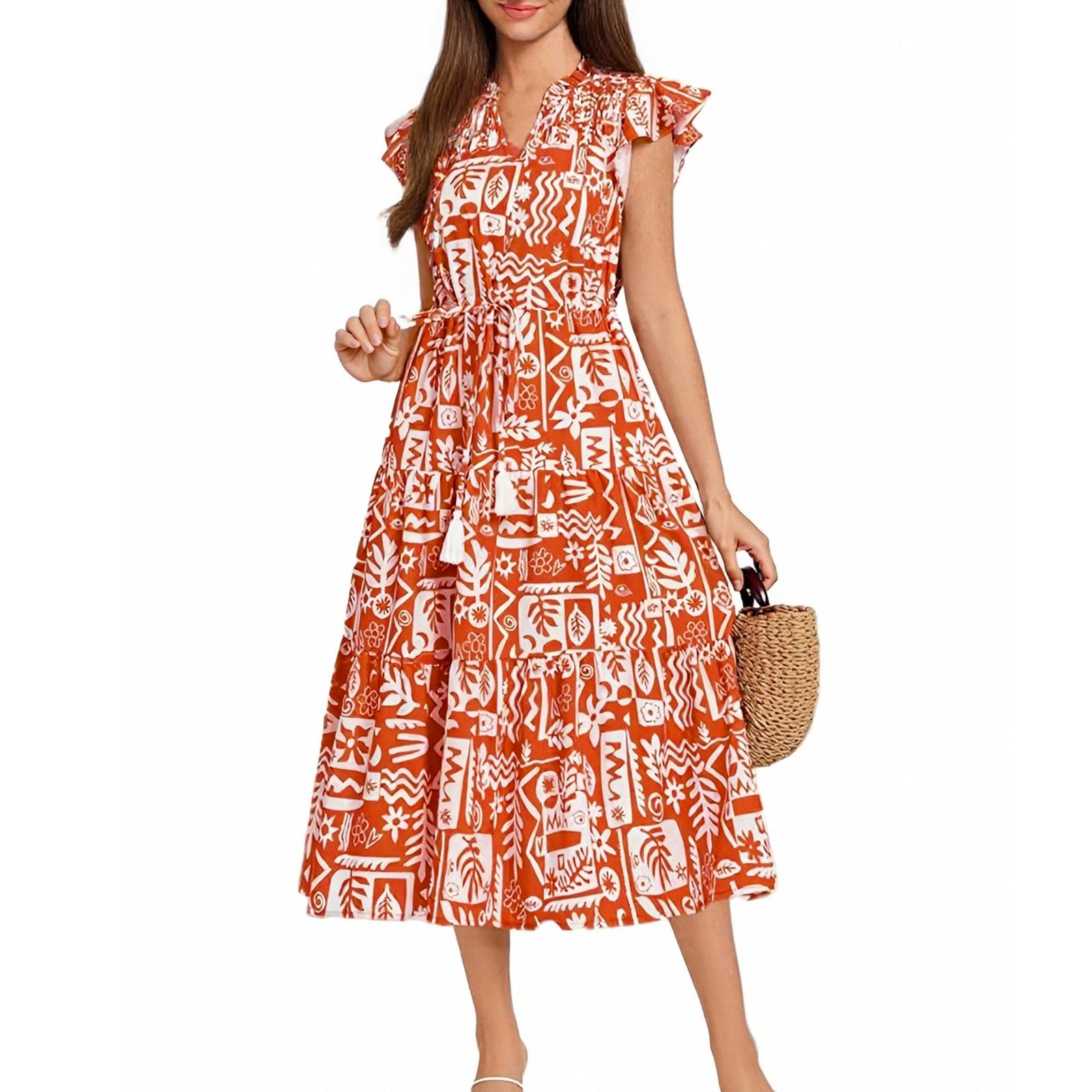 

Женское платье с короткими рукавами и бахромой в стиле бохо для отдыха на пляже XL оранжевый