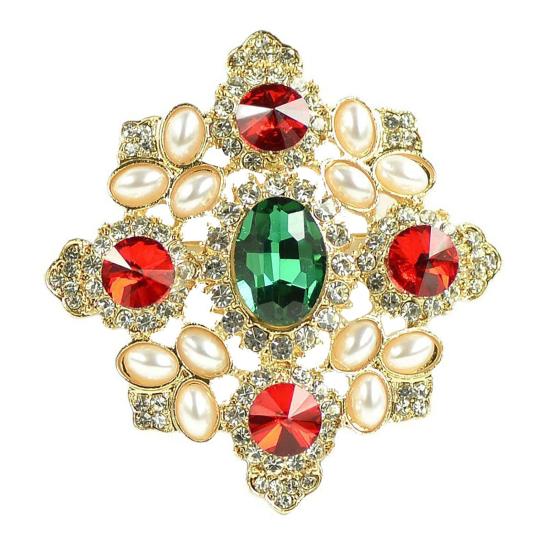Dazzling Brooch High-Saturation Gemstones Imitation Inlaid Palace Faux Pearls Style Brooch Pin