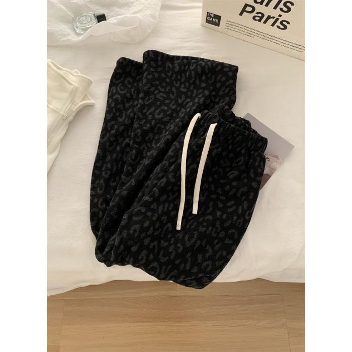 Thermolite Super Soft Leopard Print Plus Size Wide Leg Winter Pants XL чёрный