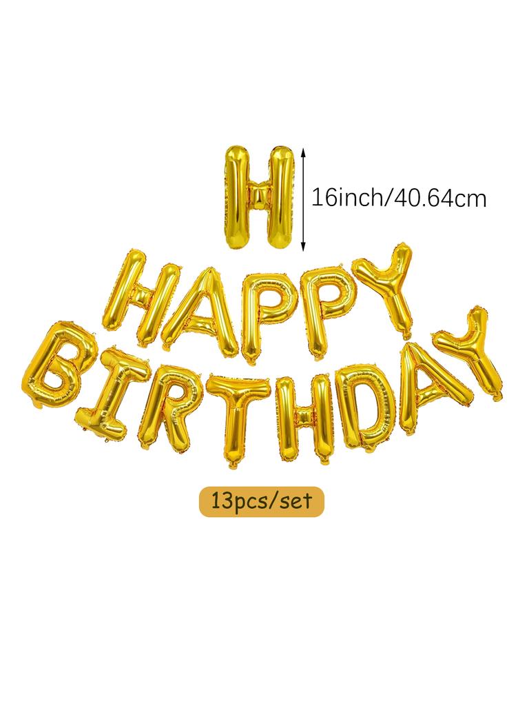 43pcs Gold Happy Birthday Letter Balloon Set, 16 Inch Happy Birthday English Letter Aluminum Foil Balloon Birthday Party